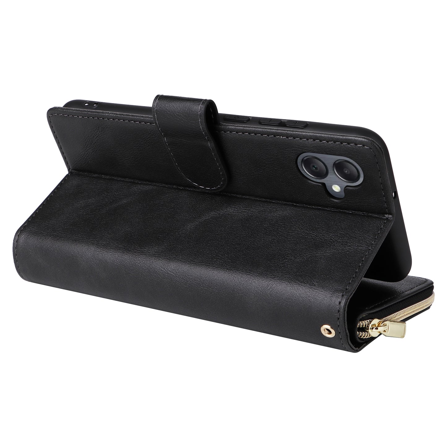 Samsung Galaxy A05 Leather Wallet Case with 9 Card Slots, Zipped Cash Pocket & Kickstand - Premium PU TPU Protective Cover with Wrist Strap