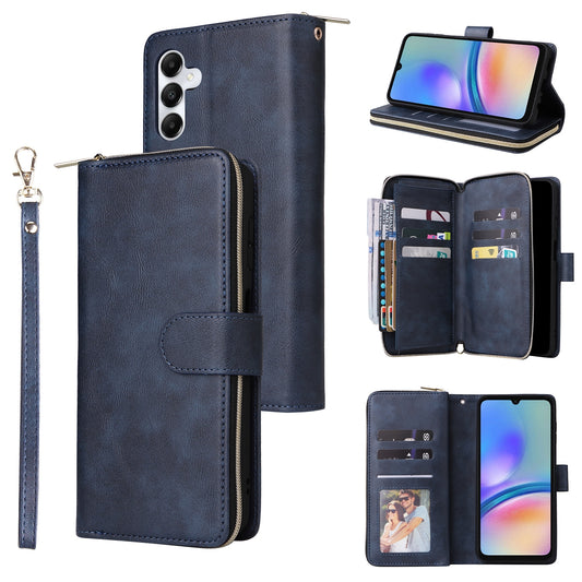 Samsung Galaxy A05s Leather Wallet Case with 9 Card Slots, Zipped Cash Pocket & Kickstand - Premium PU TPU Protective Cover with Wrist Strap