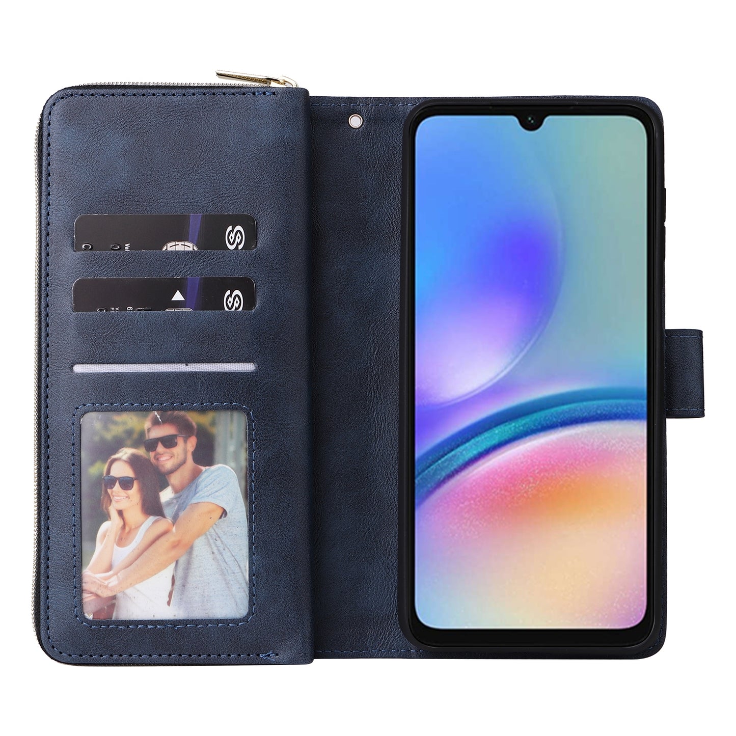 Samsung Galaxy A05s Leather Wallet Case with 9 Card Slots, Zipped Cash Pocket & Kickstand - Premium PU TPU Protective Cover with Wrist Strap