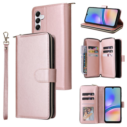 Samsung Galaxy A05s Leather Wallet Case with 9 Card Slots, Zipped Cash Pocket & Kickstand - Premium PU TPU Protective Cover with Wrist Strap