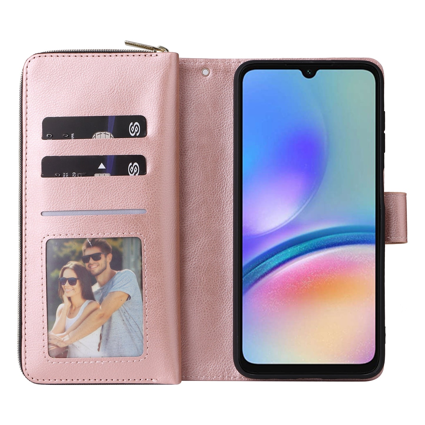Samsung Galaxy A05s Leather Wallet Case with 9 Card Slots, Zipped Cash Pocket & Kickstand - Premium PU TPU Protective Cover with Wrist Strap