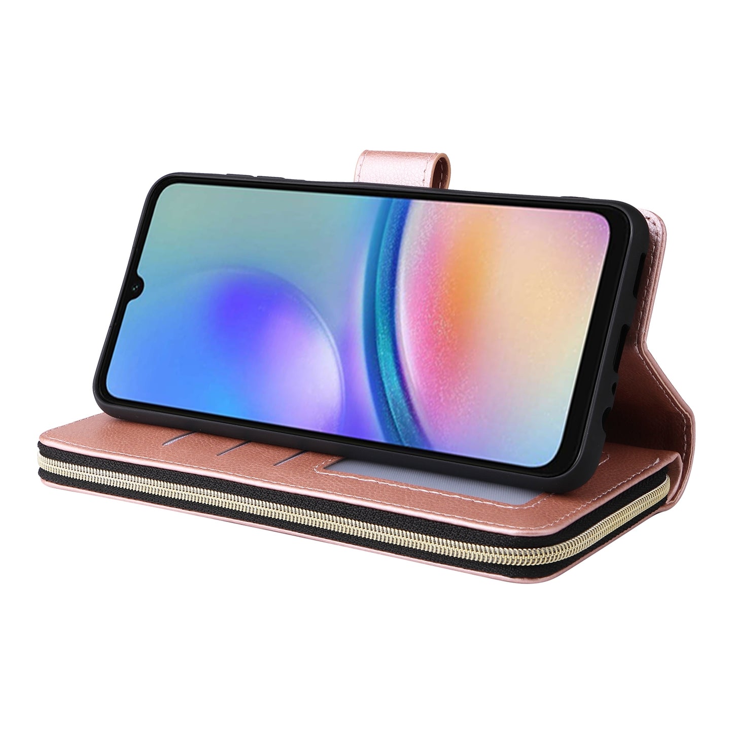 Samsung Galaxy A05s Leather Wallet Case with 9 Card Slots, Zipped Cash Pocket & Kickstand - Premium PU TPU Protective Cover with Wrist Strap