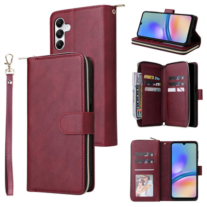 Samsung Galaxy A05s Leather Wallet Case with 9 Card Slots, Zipped Cash Pocket & Kickstand - Premium PU TPU Protective Cover with Wrist Strap