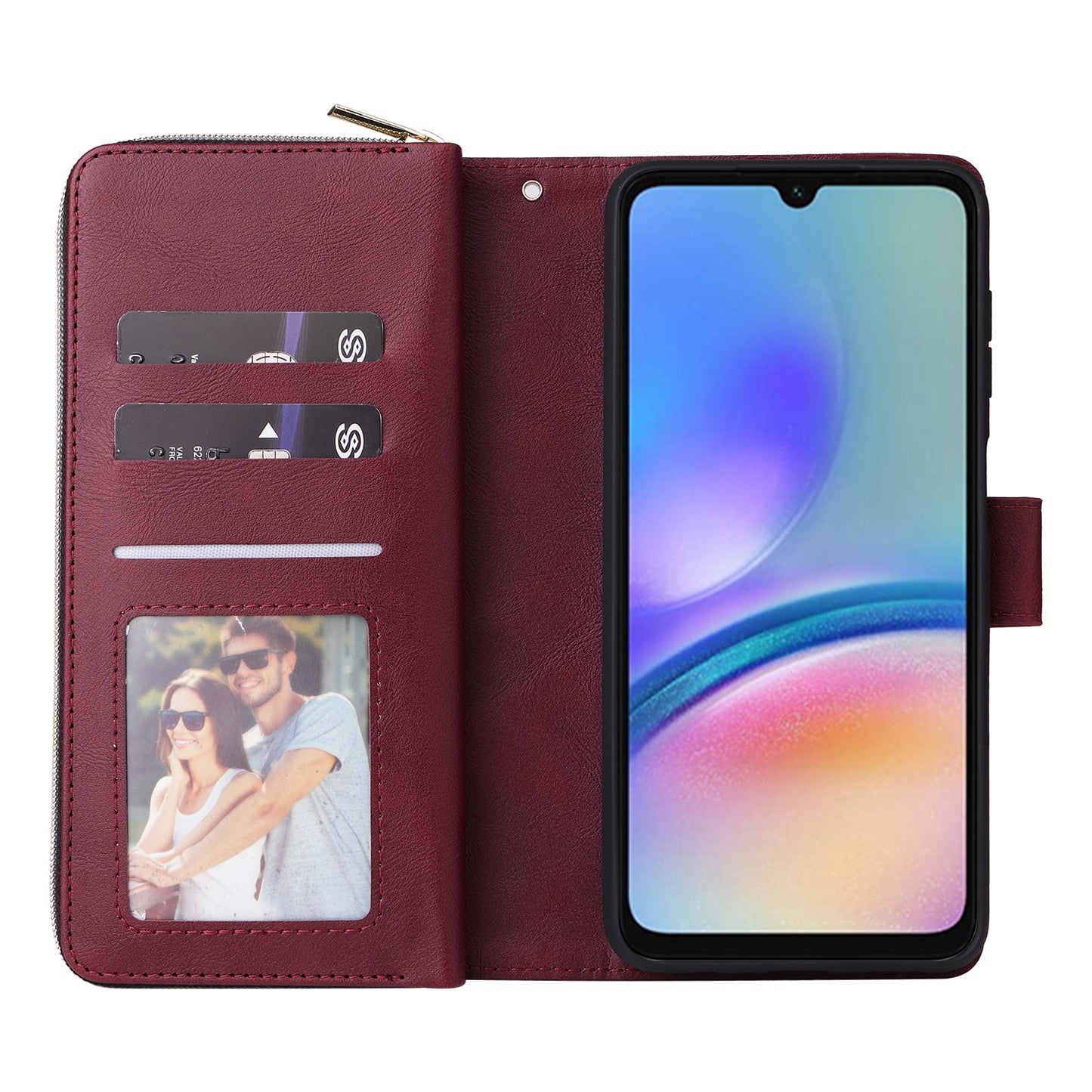 Samsung Galaxy A05s Leather Wallet Case with 9 Card Slots, Zipped Cash Pocket & Kickstand - Premium PU TPU Protective Cover with Wrist Strap