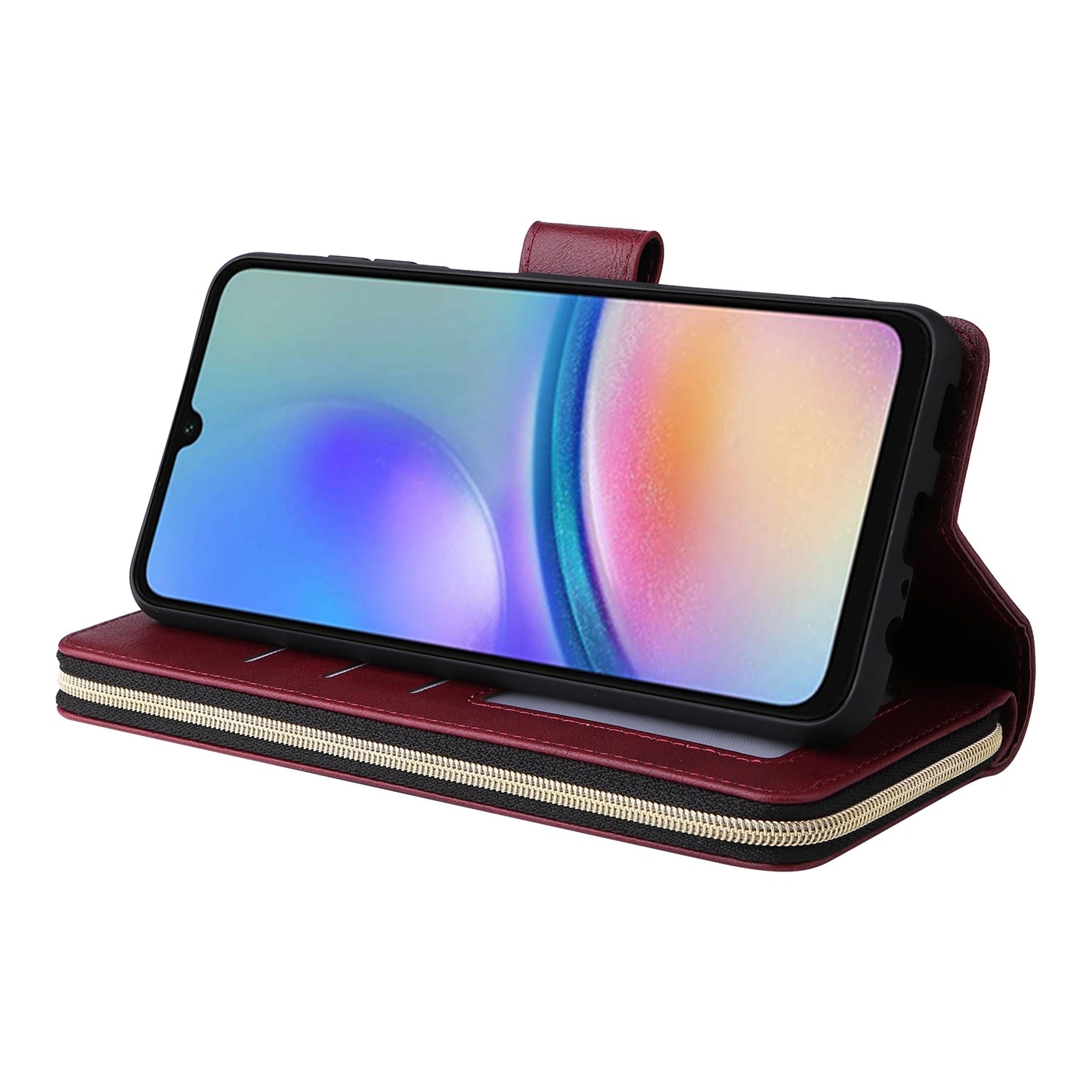 Samsung Galaxy A05s Leather Wallet Case with 9 Card Slots, Zipped Cash Pocket & Kickstand - Premium PU TPU Protective Cover with Wrist Strap