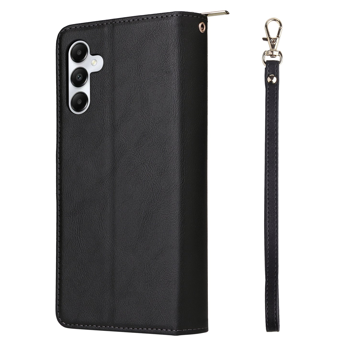 Samsung Galaxy A05s Leather Wallet Case with 9 Card Slots, Zipped Cash Pocket & Kickstand - Premium PU TPU Protective Cover with Wrist Strap