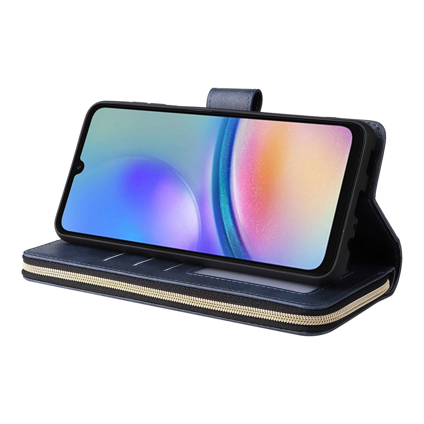 Samsung Galaxy A05s Leather Wallet Case with 9 Card Slots, Zipped Cash Pocket & Kickstand - Premium PU TPU Protective Cover with Wrist Strap