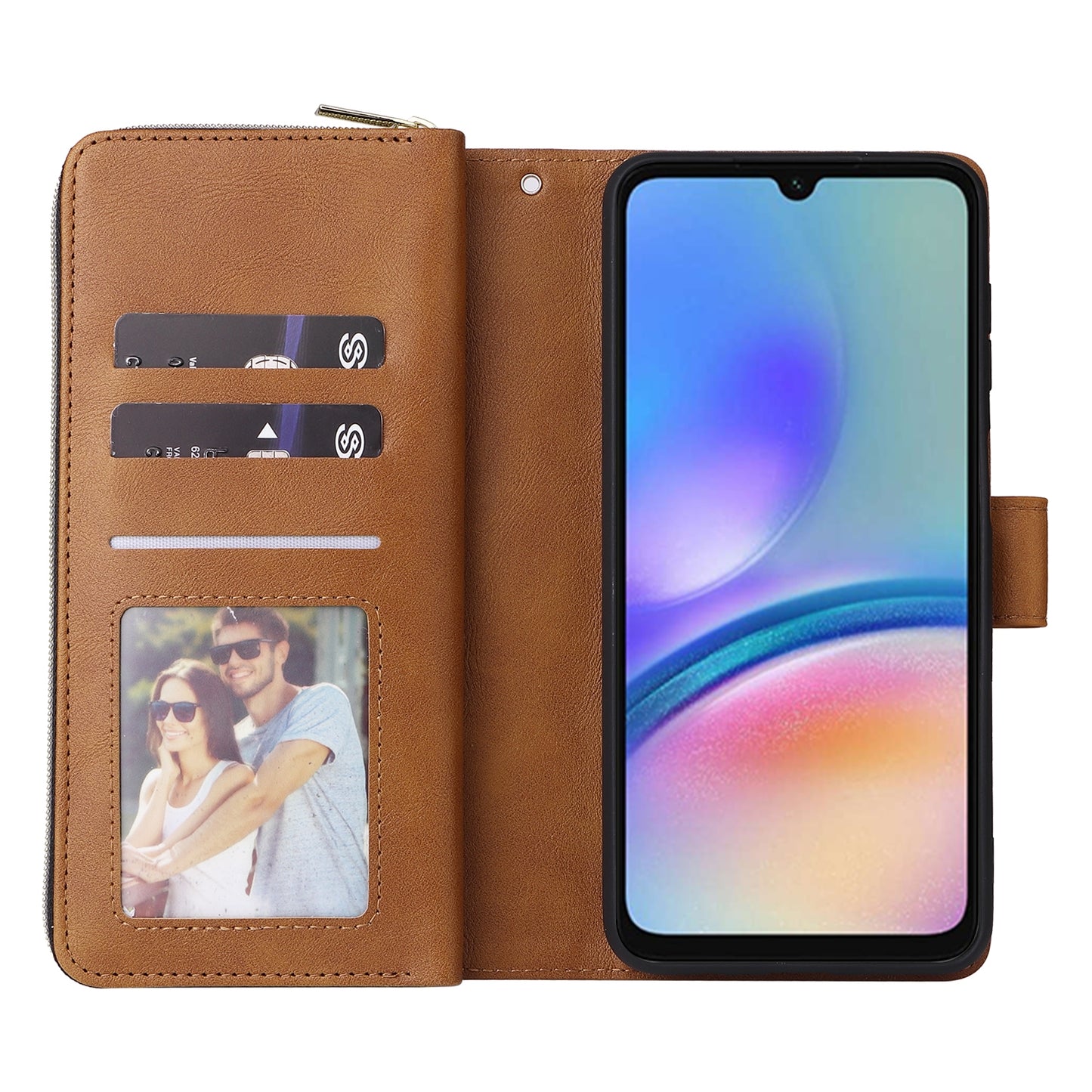 Samsung Galaxy A05s Leather Wallet Case with 9 Card Slots, Zipped Cash Pocket & Kickstand - Premium PU TPU Protective Cover with Wrist Strap