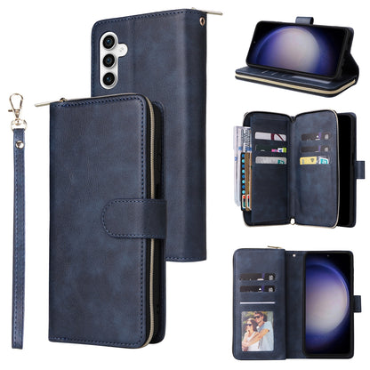 Samsung Galaxy S23 FE 5G Leather Wallet Case with 9 Card Slots, Zipped Cash Pocket & Kickstand - Premium PU TPU Protective Cover with Wrist Strap