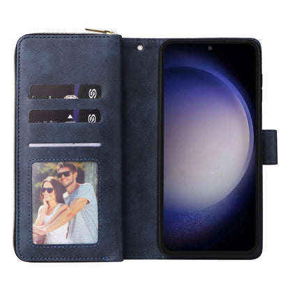 Samsung Galaxy S23 FE 5G Leather Wallet Case with 9 Card Slots, Zipped Cash Pocket & Kickstand - Premium PU TPU Protective Cover with Wrist Strap