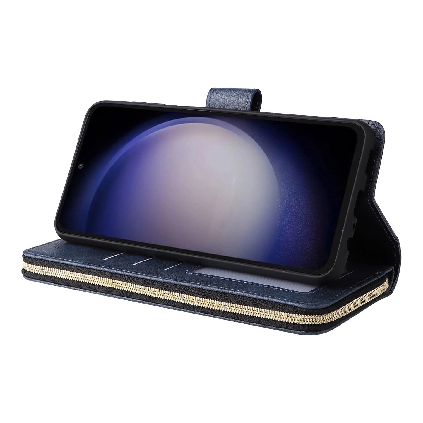 Samsung Galaxy S23 FE 5G Leather Wallet Case with 9 Card Slots, Zipped Cash Pocket & Kickstand - Premium PU TPU Protective Cover with Wrist Strap