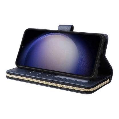 Samsung Galaxy S23 FE 5G Leather Wallet Case with 9 Card Slots, Zipped Cash Pocket & Kickstand - Premium PU TPU Protective Cover with Wrist Strap