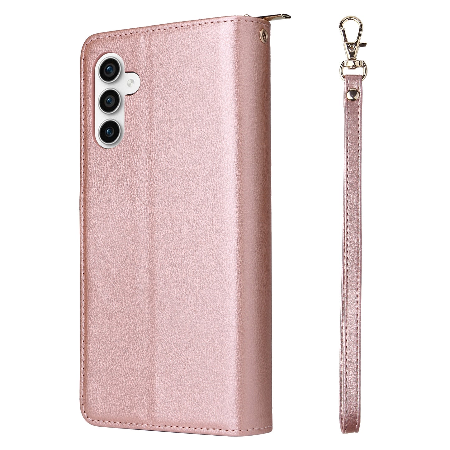 Samsung Galaxy S23 FE 5G Leather Wallet Case with 9 Card Slots, Zipped Cash Pocket & Kickstand - Premium PU TPU Protective Cover with Wrist Strap