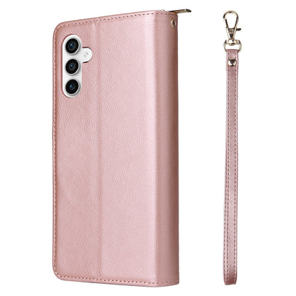 Samsung Galaxy S23 FE 5G Leather Wallet Case with 9 Card Slots, Zipped Cash Pocket & Kickstand - Premium PU TPU Protective Cover with Wrist Strap