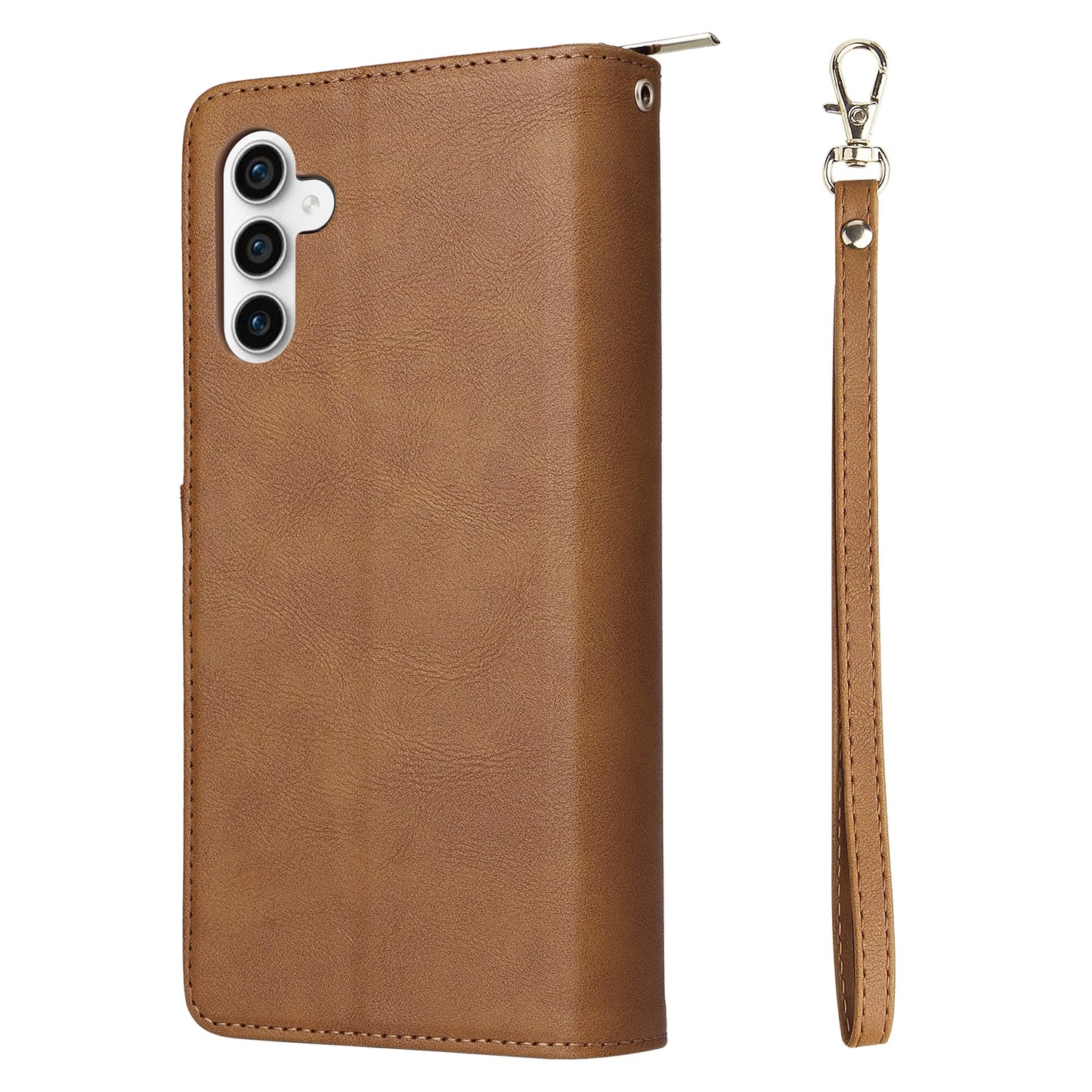 Samsung Galaxy S23 FE 5G Leather Wallet Case with 9 Card Slots, Zipped Cash Pocket & Kickstand - Premium PU TPU Protective Cover with Wrist Strap