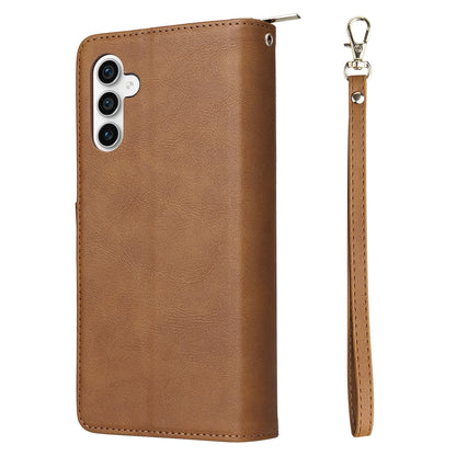 Samsung Galaxy S23 FE 5G Leather Wallet Case with 9 Card Slots, Zipped Cash Pocket & Kickstand - Premium PU TPU Protective Cover with Wrist Strap