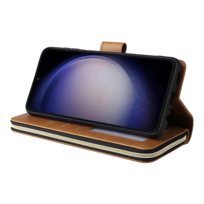 Samsung Galaxy S23 FE 5G Leather Wallet Case with 9 Card Slots, Zipped Cash Pocket & Kickstand - Premium PU TPU Protective Cover with Wrist Strap