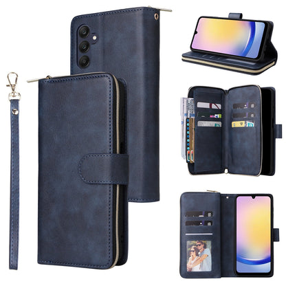 Samsung Galaxy A25 Leather Wallet Case with 9 Card Slots, Zipped Cash Pocket & Kickstand - Premium PU TPU Protective Cover with Wrist Strap