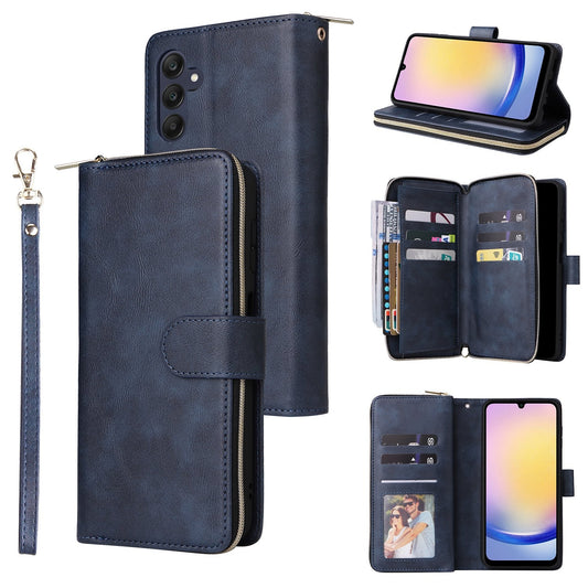 Samsung Galaxy A25 Leather Wallet Case with 9 Card Slots, Zipped Cash Pocket & Kickstand - Premium PU TPU Protective Cover with Wrist Strap