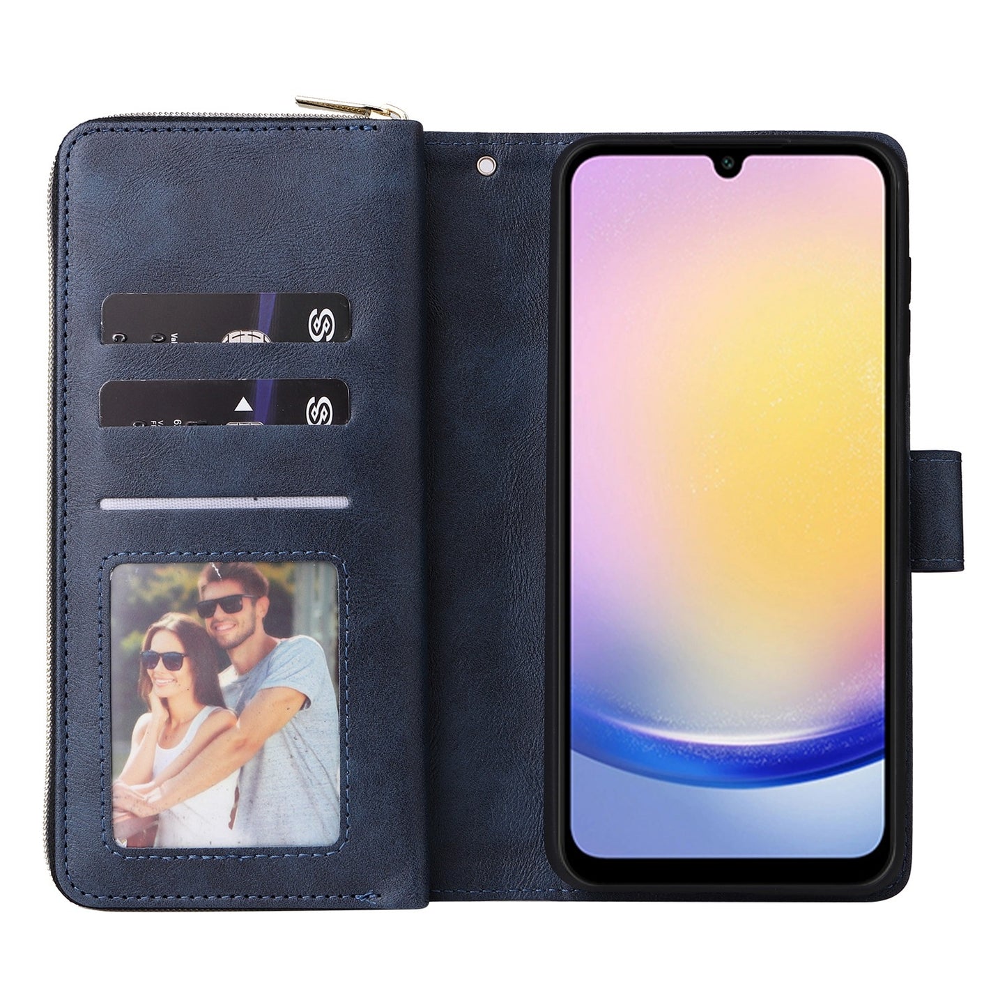 Samsung Galaxy A25 Leather Wallet Case with 9 Card Slots, Zipped Cash Pocket & Kickstand - Premium PU TPU Protective Cover with Wrist Strap