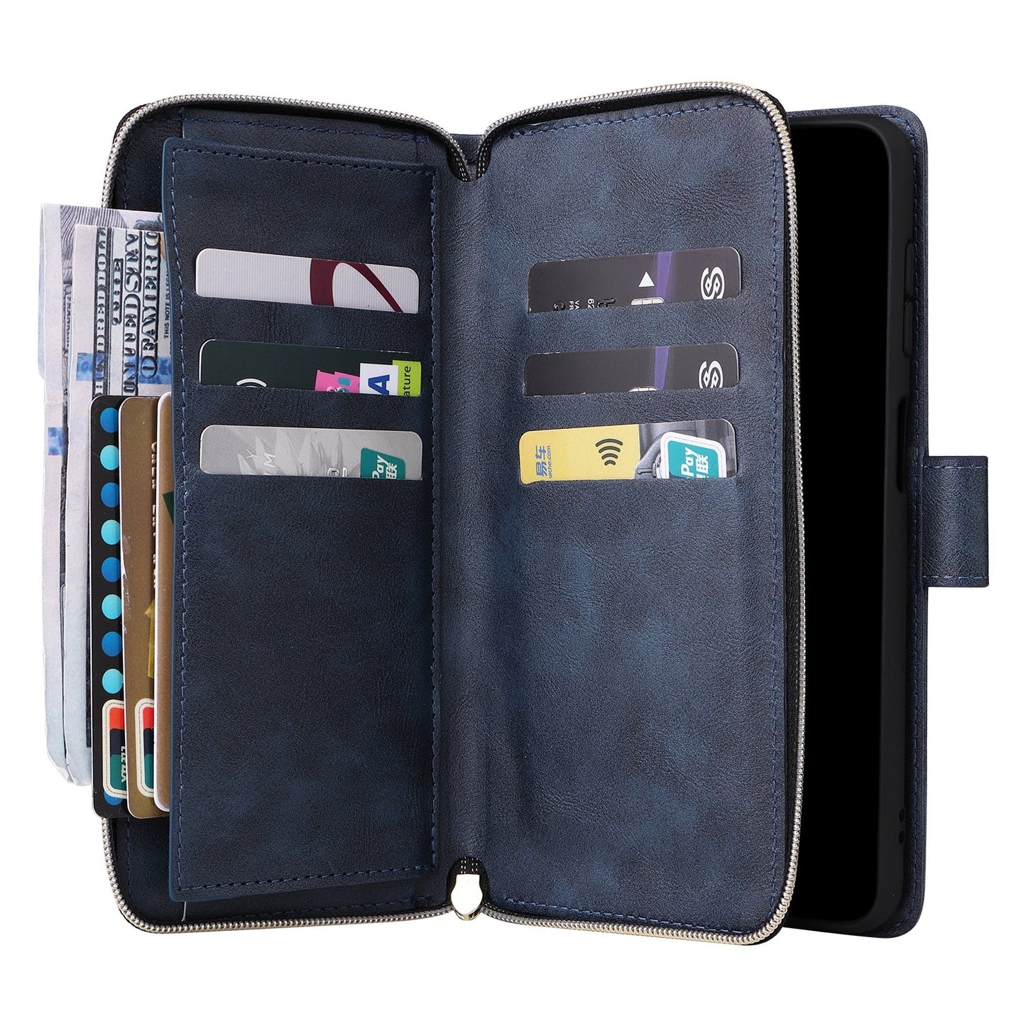 Samsung Galaxy A25 Leather Wallet Case with 9 Card Slots, Zipped Cash Pocket & Kickstand - Premium PU TPU Protective Cover with Wrist Strap