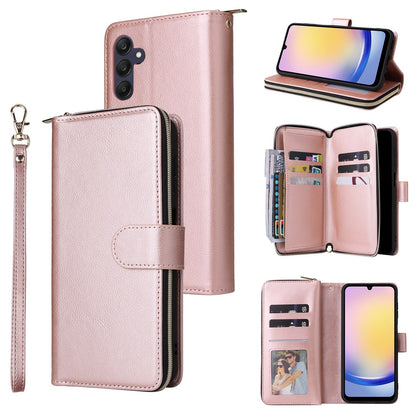 Samsung Galaxy A25 Leather Wallet Case with 9 Card Slots, Zipped Cash Pocket & Kickstand - Premium PU TPU Protective Cover with Wrist Strap