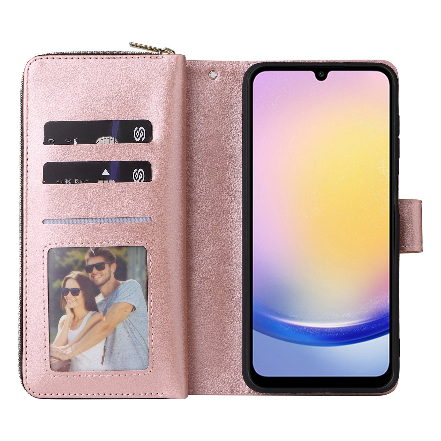 Samsung Galaxy A25 Leather Wallet Case with 9 Card Slots, Zipped Cash Pocket & Kickstand - Premium PU TPU Protective Cover with Wrist Strap