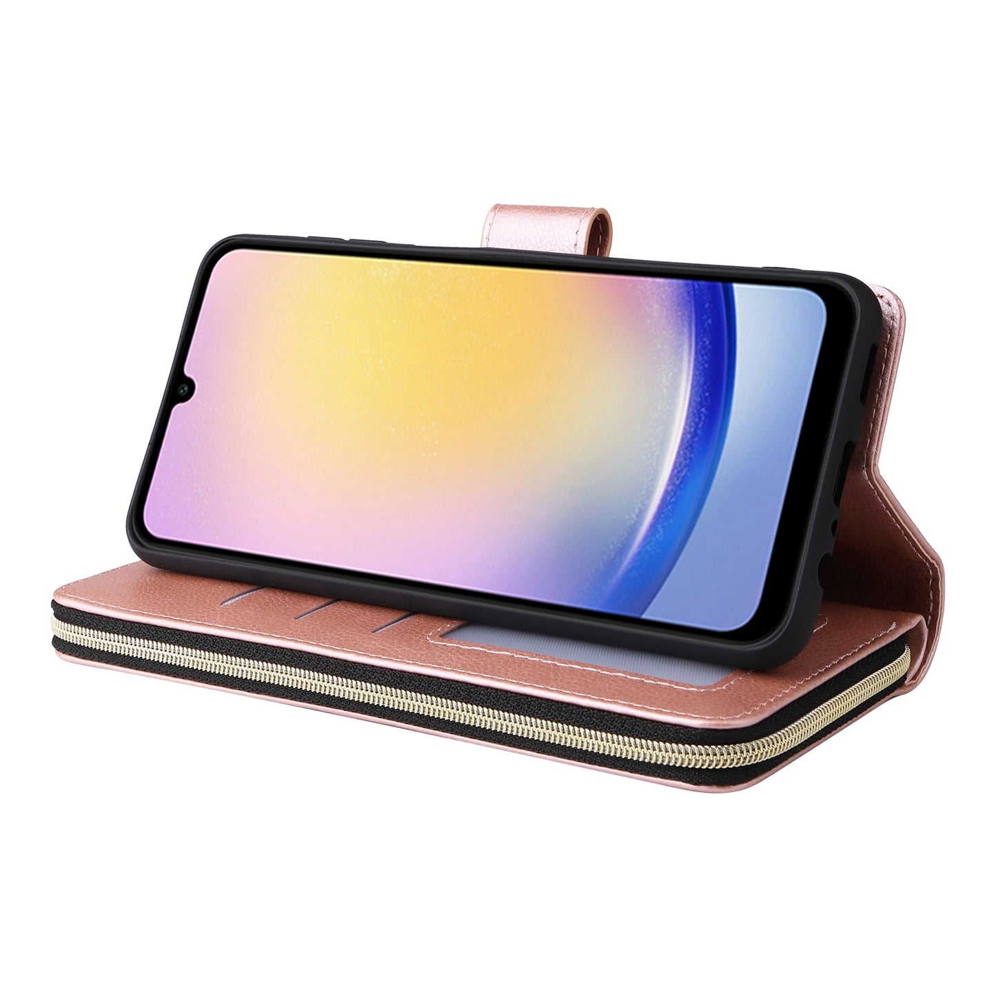 Samsung Galaxy A25 Leather Wallet Case with 9 Card Slots, Zipped Cash Pocket & Kickstand - Premium PU TPU Protective Cover with Wrist Strap