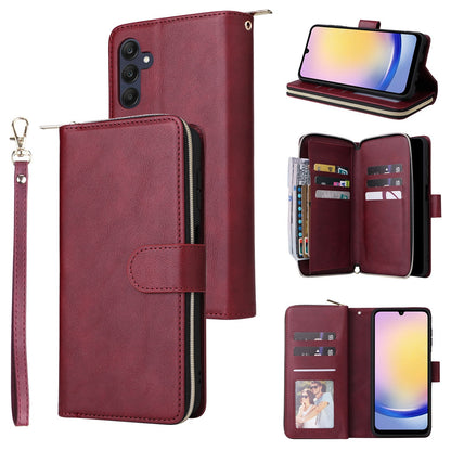 Samsung Galaxy A25 Leather Wallet Case with 9 Card Slots, Zipped Cash Pocket & Kickstand - Premium PU TPU Protective Cover with Wrist Strap
