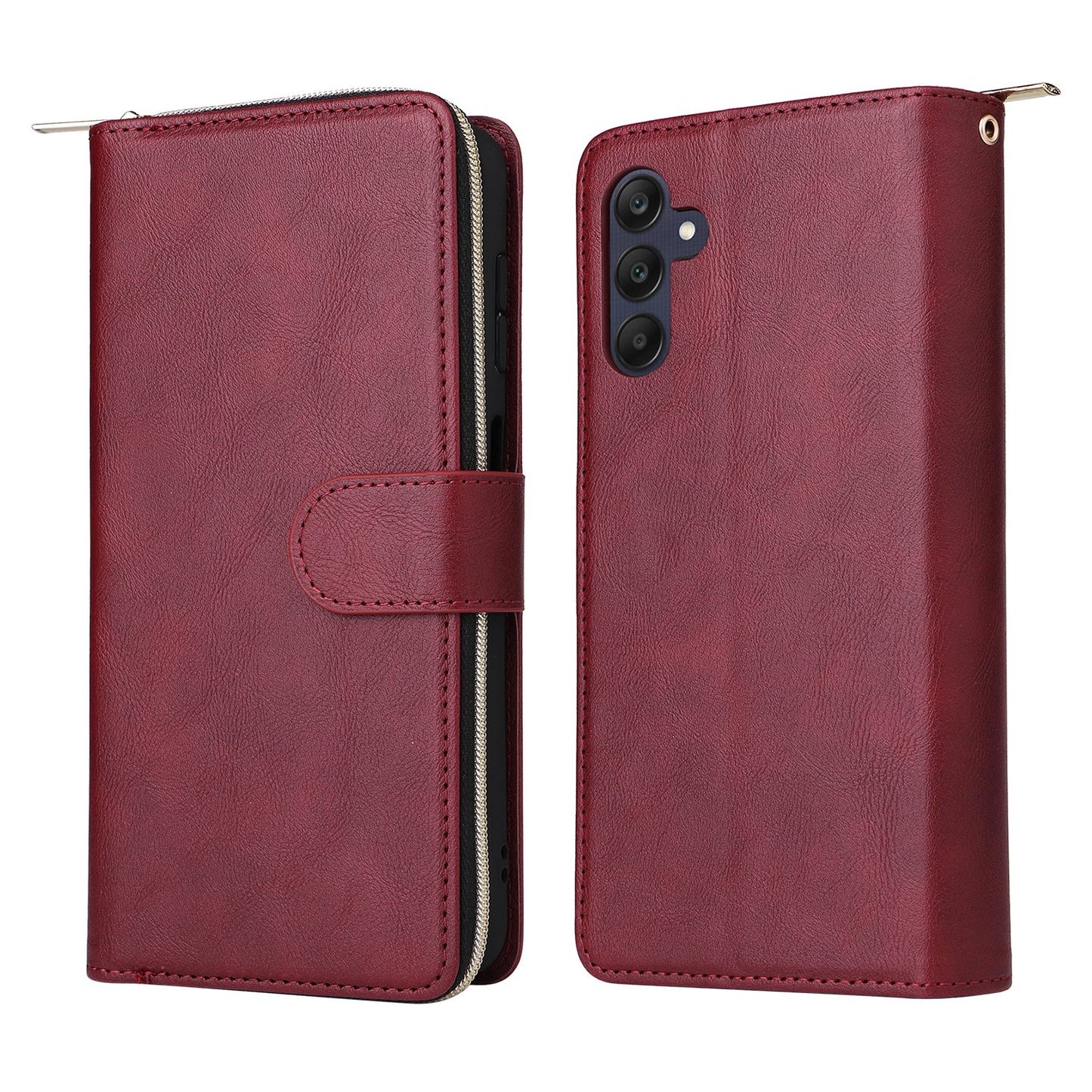 Samsung Galaxy A25 Leather Wallet Case with 9 Card Slots, Zipped Cash Pocket & Kickstand - Premium PU TPU Protective Cover with Wrist Strap