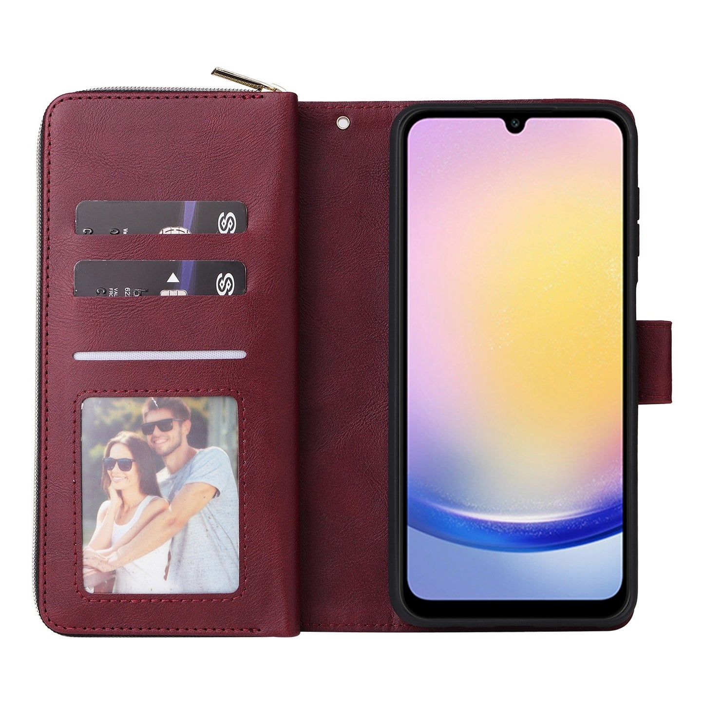 Samsung Galaxy A25 Leather Wallet Case with 9 Card Slots, Zipped Cash Pocket & Kickstand - Premium PU TPU Protective Cover with Wrist Strap
