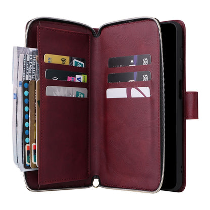 Samsung Galaxy A25 Leather Wallet Case with 9 Card Slots, Zipped Cash Pocket & Kickstand - Premium PU TPU Protective Cover with Wrist Strap