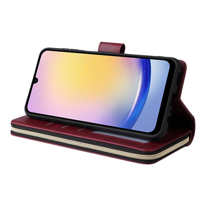 Samsung Galaxy A25 Leather Wallet Case with 9 Card Slots, Zipped Cash Pocket & Kickstand - Premium PU TPU Protective Cover with Wrist Strap