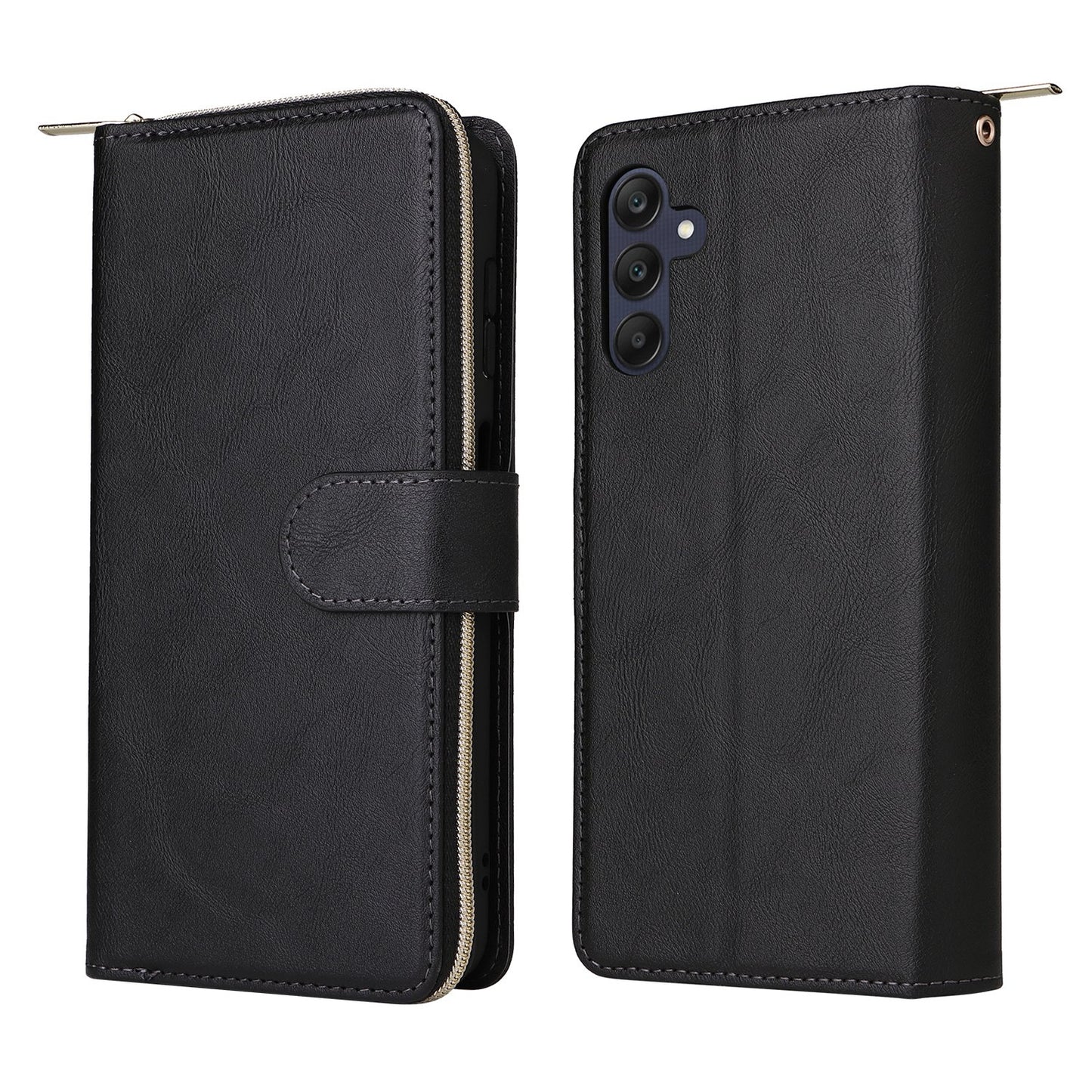 Samsung Galaxy A25 Leather Wallet Case with 9 Card Slots, Zipped Cash Pocket & Kickstand - Premium PU TPU Protective Cover with Wrist Strap