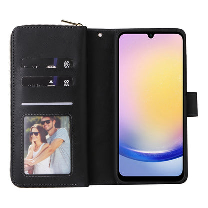 Samsung Galaxy A25 Leather Wallet Case with 9 Card Slots, Zipped Cash Pocket & Kickstand - Premium PU TPU Protective Cover with Wrist Strap