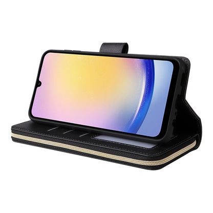 Samsung Galaxy A25 Leather Wallet Case with 9 Card Slots, Zipped Cash Pocket & Kickstand - Premium PU TPU Protective Cover with Wrist Strap