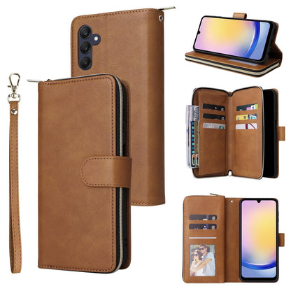 Samsung Galaxy A25 Leather Wallet Case with 9 Card Slots, Zipped Cash Pocket & Kickstand - Premium PU TPU Protective Cover with Wrist Strap