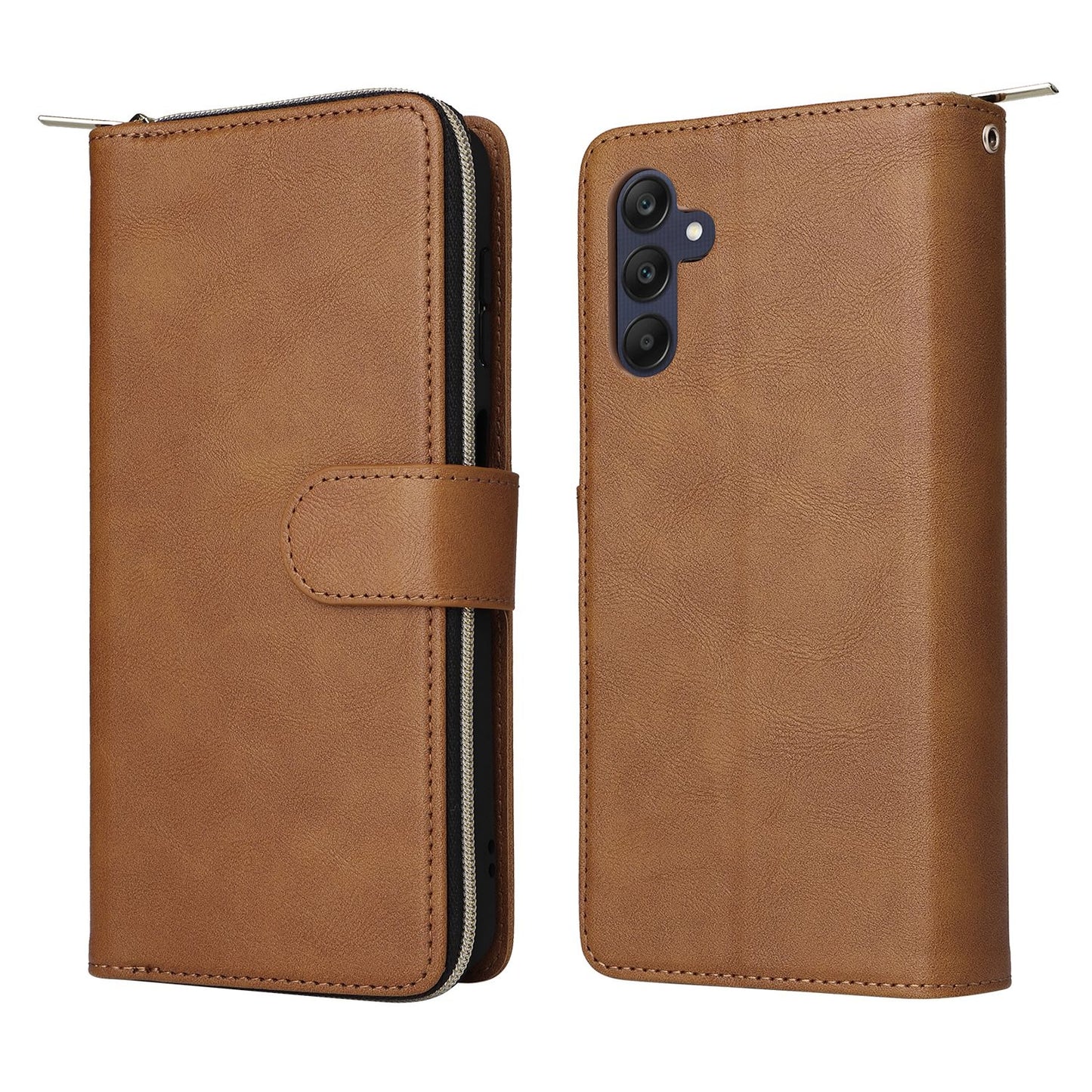 Samsung Galaxy A25 Leather Wallet Case with 9 Card Slots, Zipped Cash Pocket & Kickstand - Premium PU TPU Protective Cover with Wrist Strap