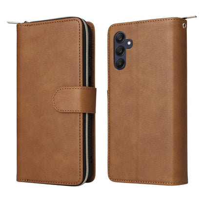 Samsung Galaxy A25 Leather Wallet Case with 9 Card Slots, Zipped Cash Pocket & Kickstand - Premium PU TPU Protective Cover with Wrist Strap