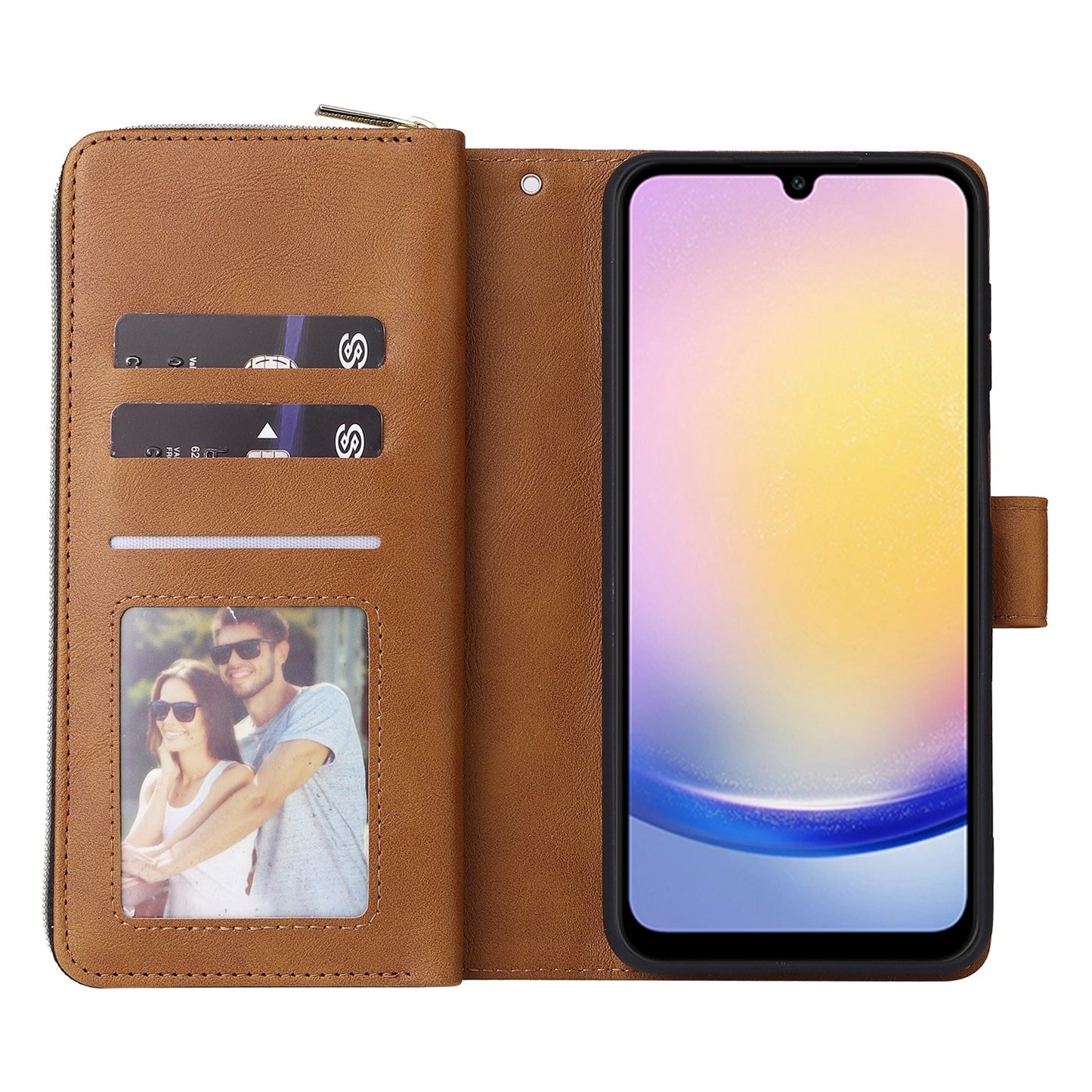 Samsung Galaxy A25 Leather Wallet Case with 9 Card Slots, Zipped Cash Pocket & Kickstand - Premium PU TPU Protective Cover with Wrist Strap