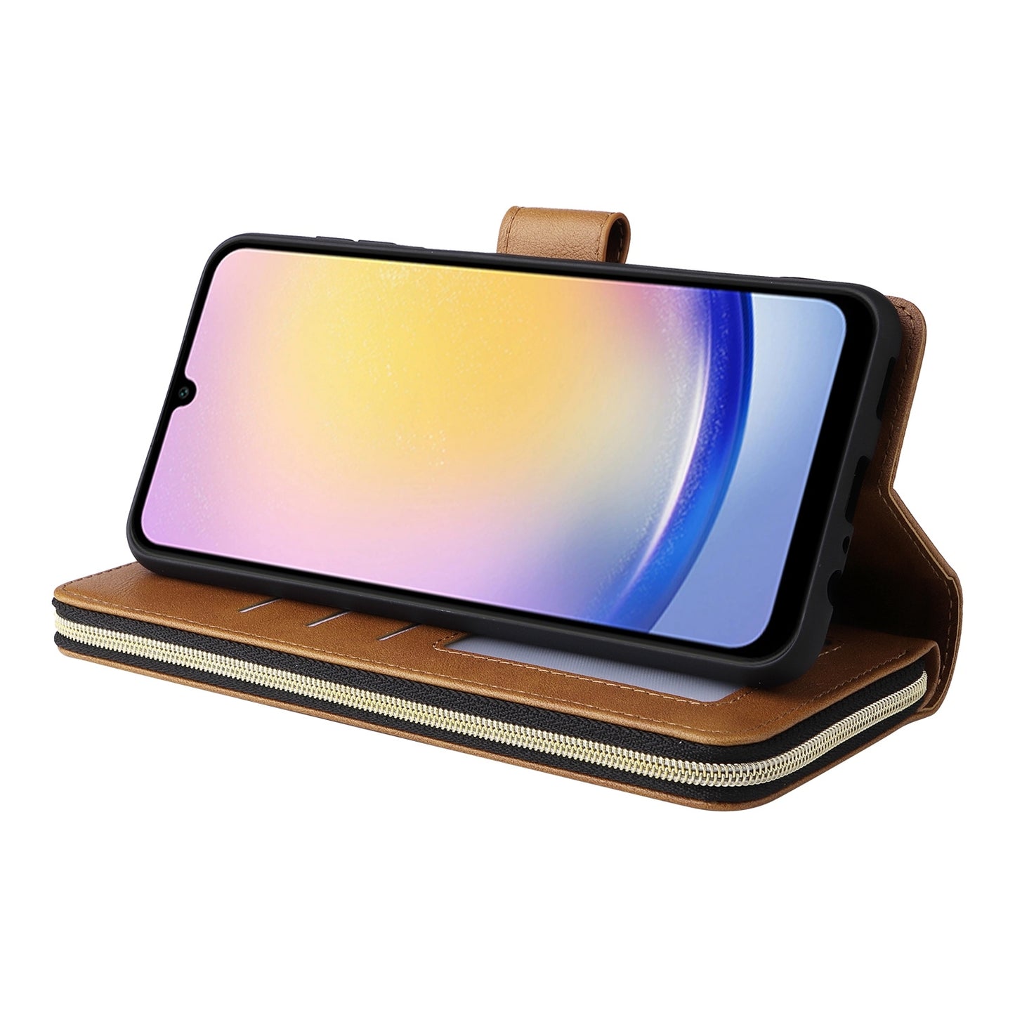 Samsung Galaxy A25 Leather Wallet Case with 9 Card Slots, Zipped Cash Pocket & Kickstand - Premium PU TPU Protective Cover with Wrist Strap