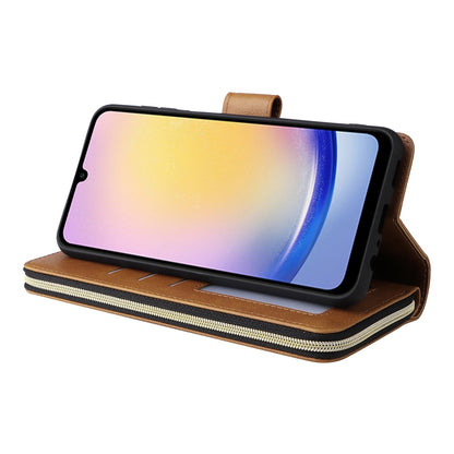 Samsung Galaxy A25 Leather Wallet Case with 9 Card Slots, Zipped Cash Pocket & Kickstand - Premium PU TPU Protective Cover with Wrist Strap
