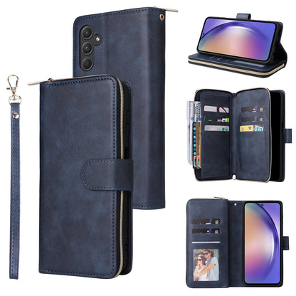 Samsung Galaxy A55 Leather Wallet Case with 9 Card Slots, Zipped Cash Pocket & Kickstand - Premium PU TPU Protective Cover with Wrist Strap