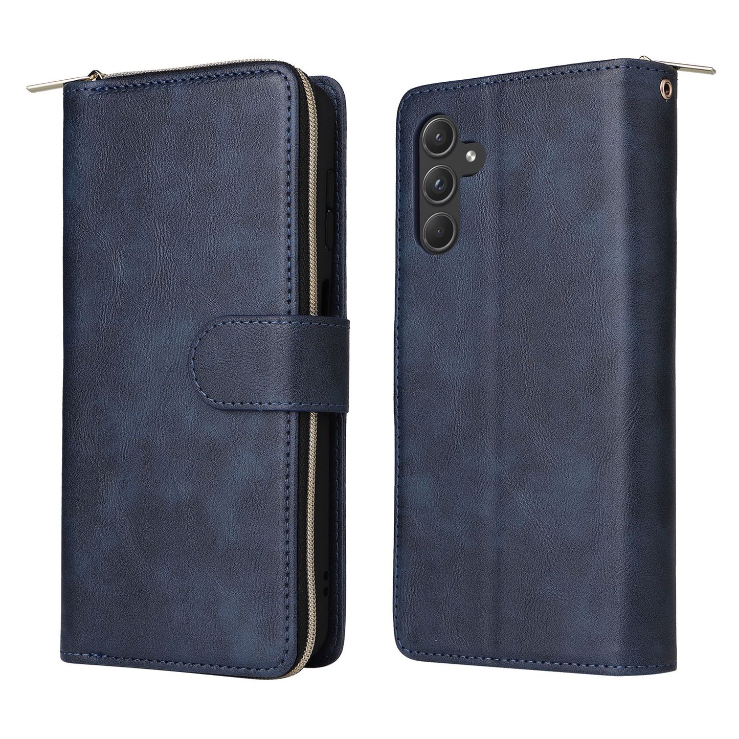 Samsung Galaxy A55 Leather Wallet Case with 9 Card Slots, Zipped Cash Pocket & Kickstand - Premium PU TPU Protective Cover with Wrist Strap