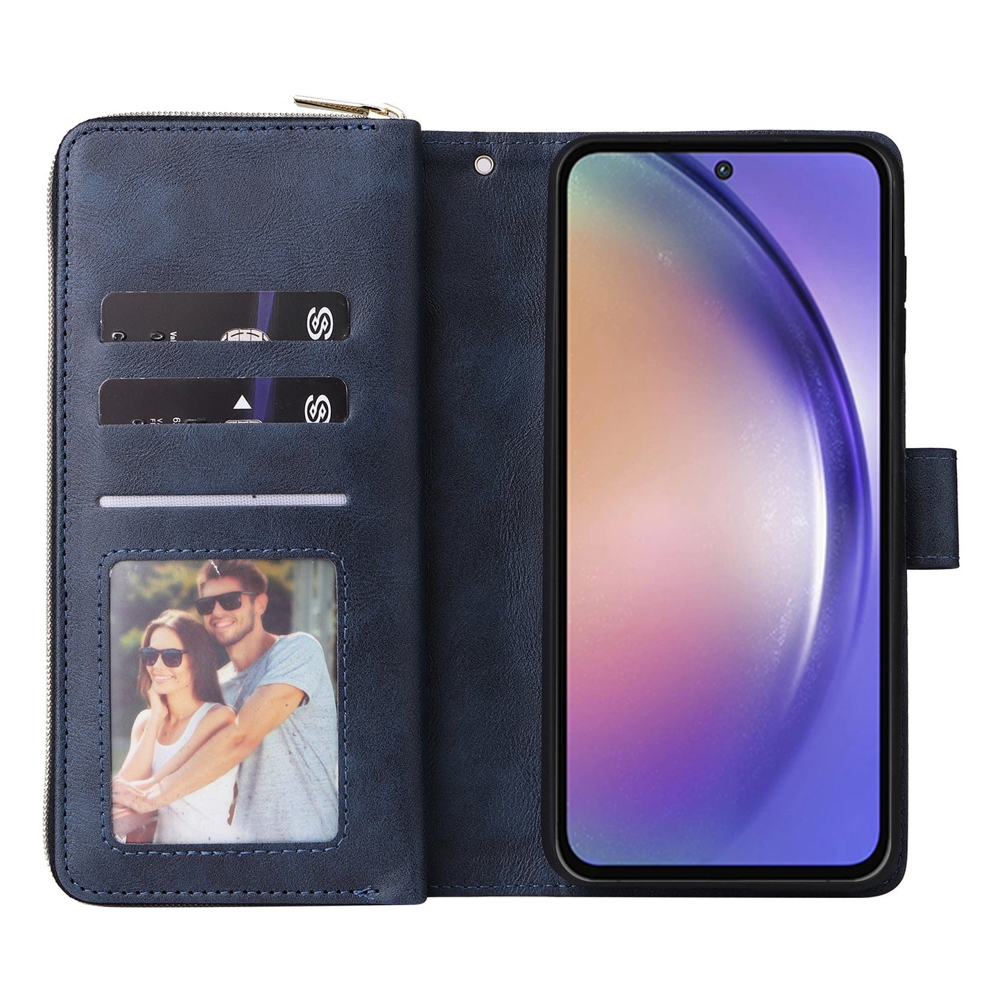 Samsung Galaxy A55 Leather Wallet Case with 9 Card Slots, Zipped Cash Pocket & Kickstand - Premium PU TPU Protective Cover with Wrist Strap