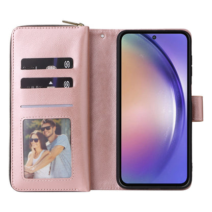 Samsung Galaxy A55 Leather Wallet Case with 9 Card Slots, Zipped Cash Pocket & Kickstand - Premium PU TPU Protective Cover with Wrist Strap