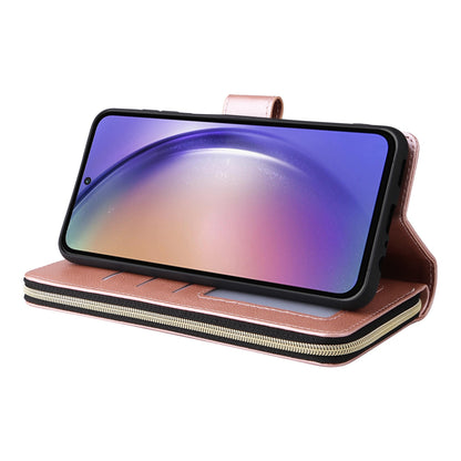 Samsung Galaxy A55 Leather Wallet Case with 9 Card Slots, Zipped Cash Pocket & Kickstand - Premium PU TPU Protective Cover with Wrist Strap