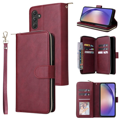 Samsung Galaxy A55 Leather Wallet Case with 9 Card Slots, Zipped Cash Pocket & Kickstand - Premium PU TPU Protective Cover with Wrist Strap