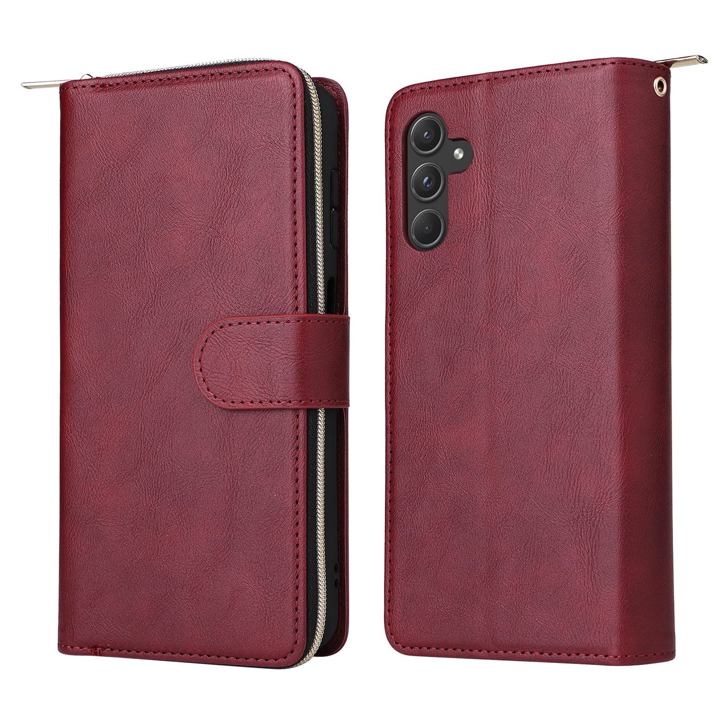 Samsung Galaxy A55 Leather Wallet Case with 9 Card Slots, Zipped Cash Pocket & Kickstand - Premium PU TPU Protective Cover with Wrist Strap