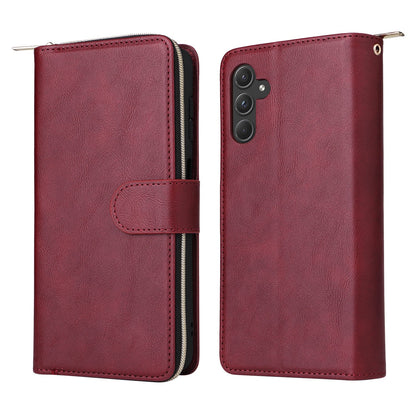 Samsung Galaxy A55 Leather Wallet Case with 9 Card Slots, Zipped Cash Pocket & Kickstand - Premium PU TPU Protective Cover with Wrist Strap